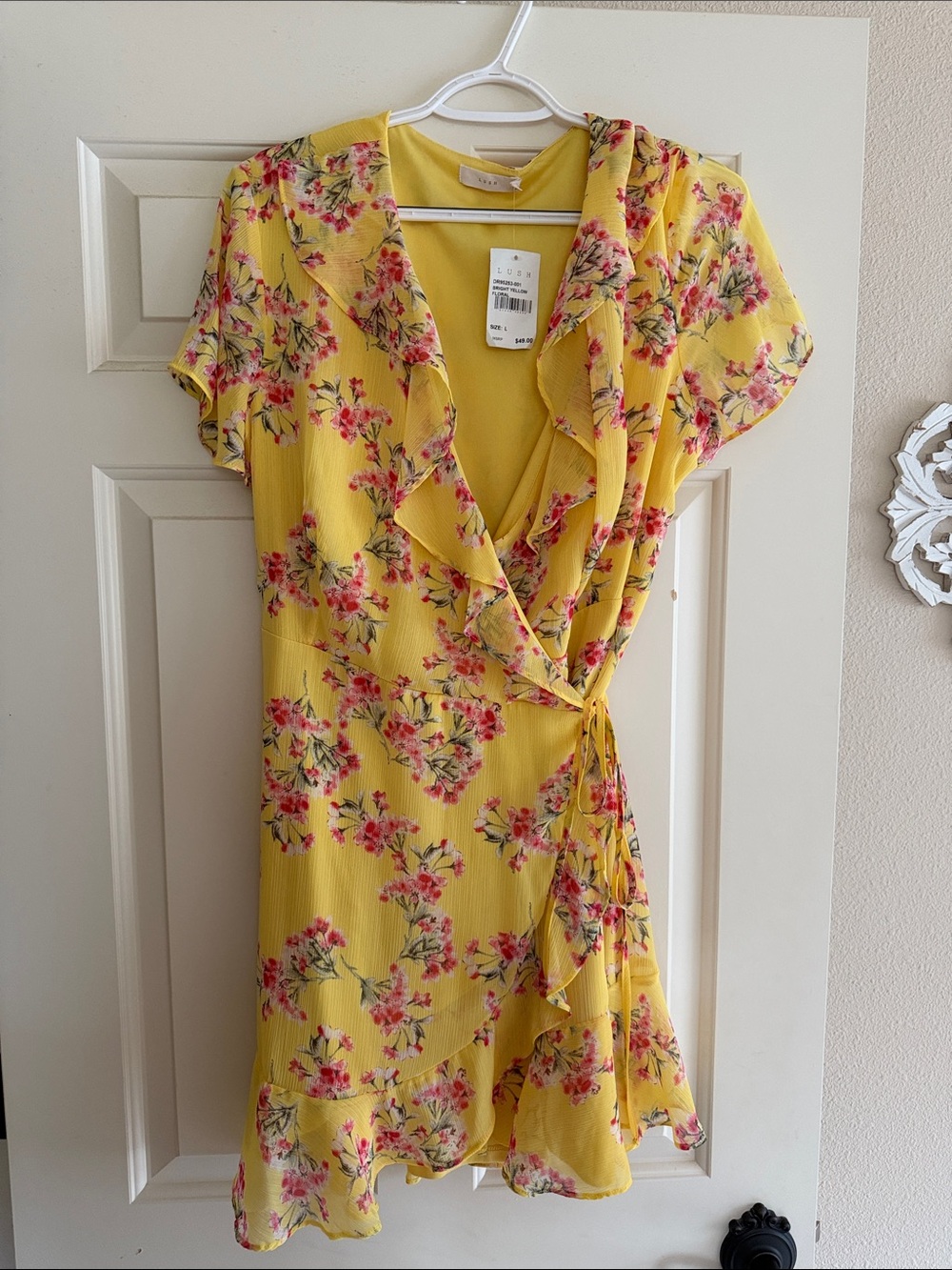 NWT Lush Nordstrom yellow floral wrap dress